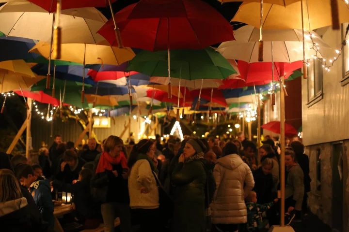 Umbrella street at the Culturedays in Fuglafjørður